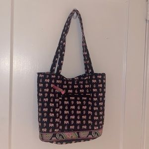 Vintage Vera Bradley Pink Elephants Small Shoulder Tote Retired Print